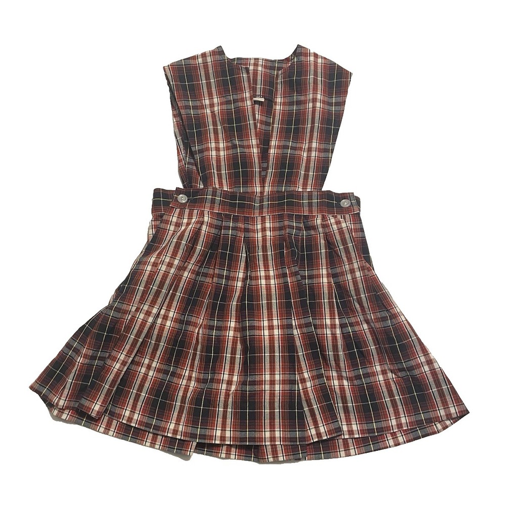 Vintage Parker Girls V-Neck Pleated Maroon Plaid Jumper Uniform Size 4 Small